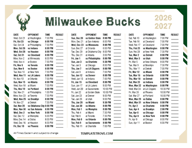 Milwaukee Bucks 2026-27 Printable Schedule