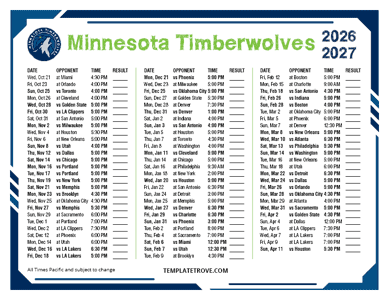 Minnesota Timberwolves 2026-27 Printable Schedule - Pacific Times