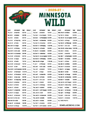 Minnesota Wild 2026-27 Printable Schedule - Pacific Times