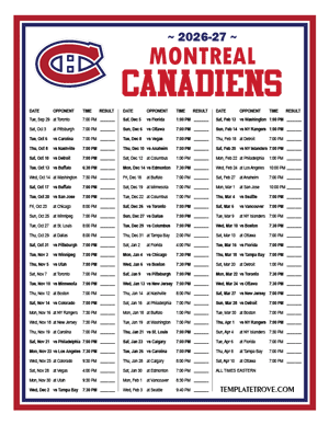 Montreal Canadiens 2026-27 Printable Schedule