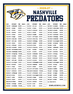 Nashville Predators 2026-27 Printable Schedule - Pacific Times