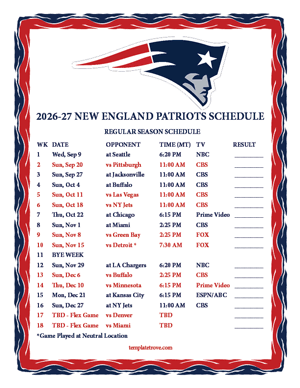 New England Patriots 2026-27
 Printable Schedule - Mountain Times