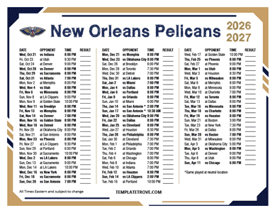 New Orleans Pelicans 2026-27 Printable Schedule