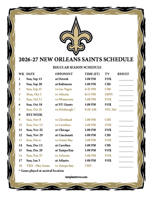 New Orleans Saints 2026-27
Printable Schedule