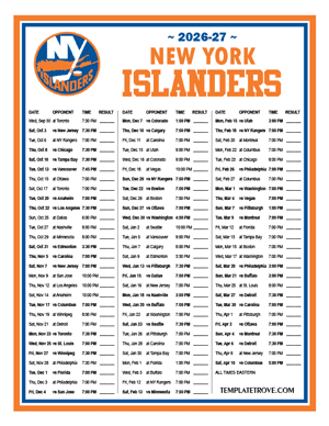 New York Islanders 2026-27 Printable Schedule