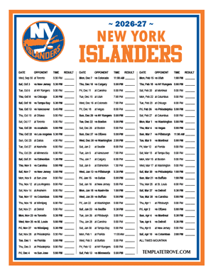 New York Islanders 2026-27 Printable Schedule - Mountain Times