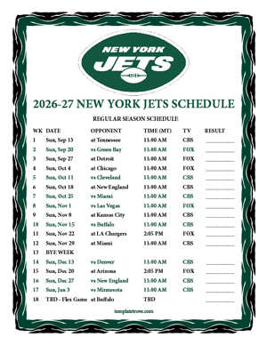 New York Jets 2026-27
Printable Schedule - Mountain Times
