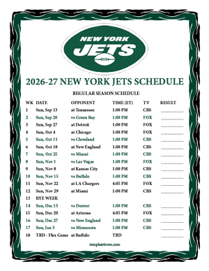 New York Jets 2026-27
Printable Schedule