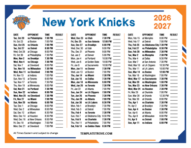 New York Knicks 2026-27 Printable Schedule