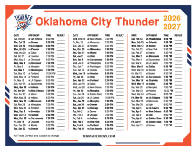 2026-27 Printable Oklahoma City Thunder Schedule - Central Times