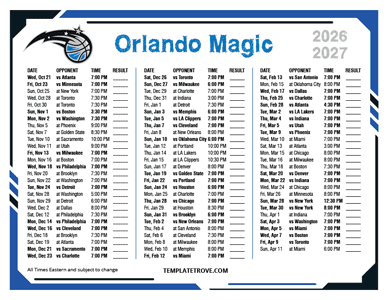 Orlando Magic 2026-27 Printable Schedule