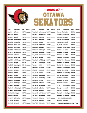 Ottawa Senators 2026-27 Printable Schedule
