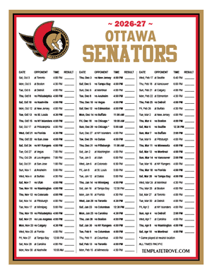 Ottawa Senators 2026-27 Printable Schedule - Pacific Times