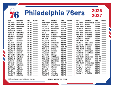 Philadelphia 76ers 2026-27 Printable Schedule