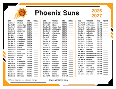 Phoenix Suns 2026-27 Printable Schedule - Mountain Times