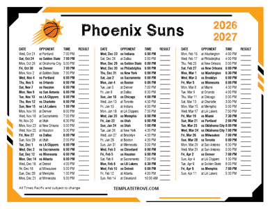 Phoenix Suns 2026-27 Printable Schedule - Pacific Times