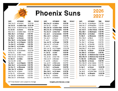 Phoenix Suns 2026-27 Printable Schedule