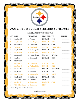 Pittsburgh Steelers 2026-27
 Printable Schedule - Mountain Times
