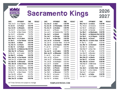 2026-27 Printable Sacramento Kings Schedule - Central Times