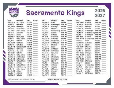 Sacramento Kings 2026-27 Printable Schedule