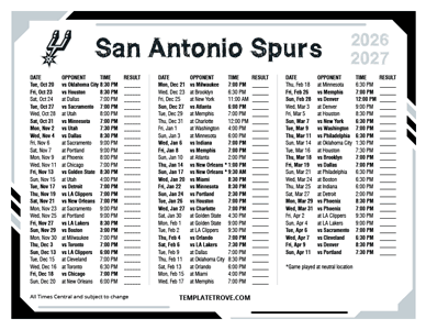 2026-27 Printable San Antonio Spurs Schedule - Central Times