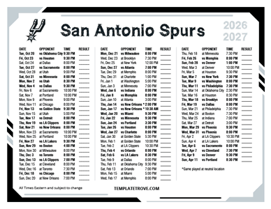 San Antonio Spurs 2026-27 Printable Schedule