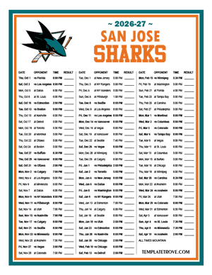 San Jose Sharks 2026-27 Printable Schedule - Mountain Times
