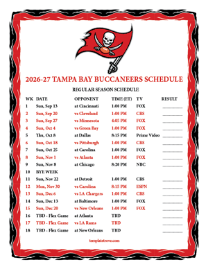 Tampa Bay Buccaneers 2026-27
Printable Schedule