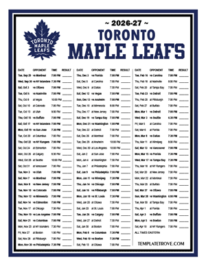 Toronto Maple Leafs 2026-27 Printable Schedule