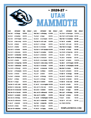 Utah Mammoth 2026-27 Printable Schedule - Central Times