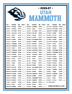 Utah Mammoth 2026-27 Printable Schedule - Pacific Times
