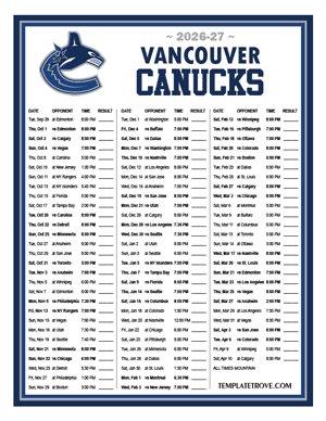 Vancouver Canucks 2026-27 Printable Schedule - Mountain Times