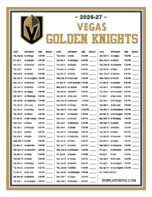 Vegas Golden Knights 2026-27 Printable Schedule - Pacific Times