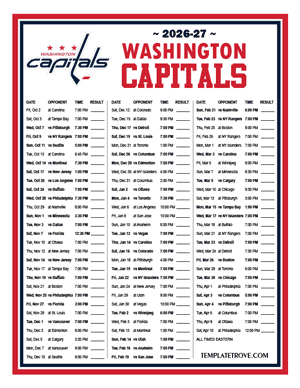 Washington Capitals 2026-27 Printable Schedule