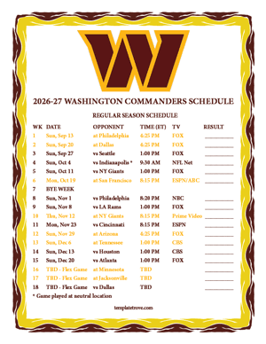 Washington Commanders 2026-27
Printable Schedule