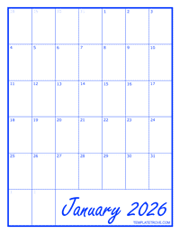 2026 Blank Monthly Calendar - Blue