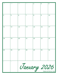 2026 Blank Monthly Calendar - Green