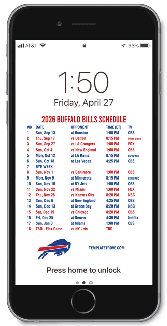 2026 Buffalo Bills Lock Screen Schedule