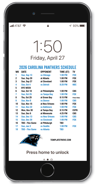 2026 Carolina Panthers Lock Screen Schedule