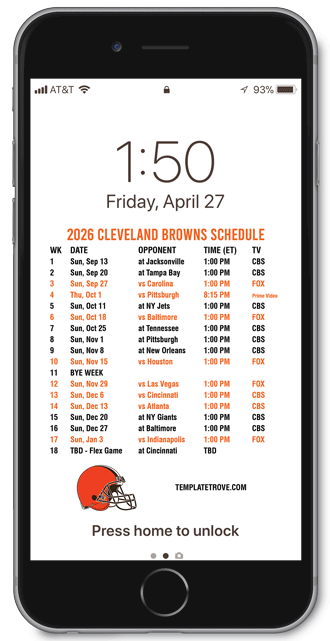 2026 Cleveland Browns Lock Screen Schedule