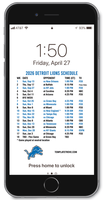 2026 Detroit Lions Lock Screen Schedule