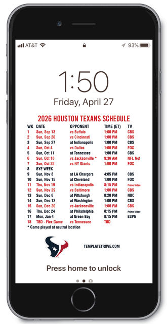 2026 Houston Texans Lock Screen Schedule