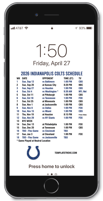 2026 Indianapolis Colts Lock Screen Schedule