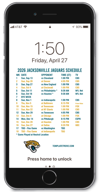 2026 Jacksonville Jaguars Lock Screen Schedule