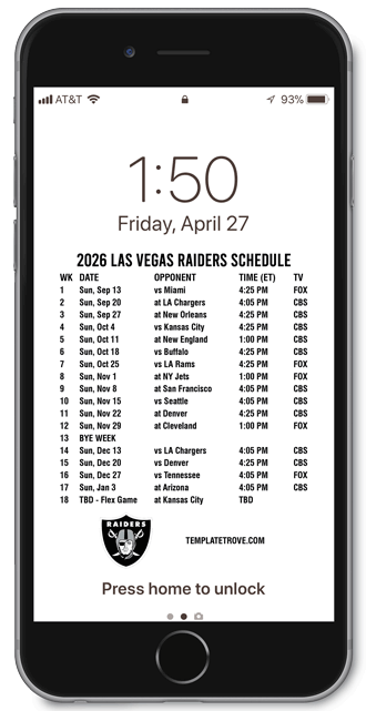 2026 Las Vegas Raiders Lock Screen Schedule