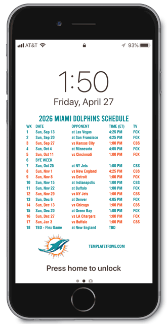2026 Miami Dolphins Lock Screen Schedule