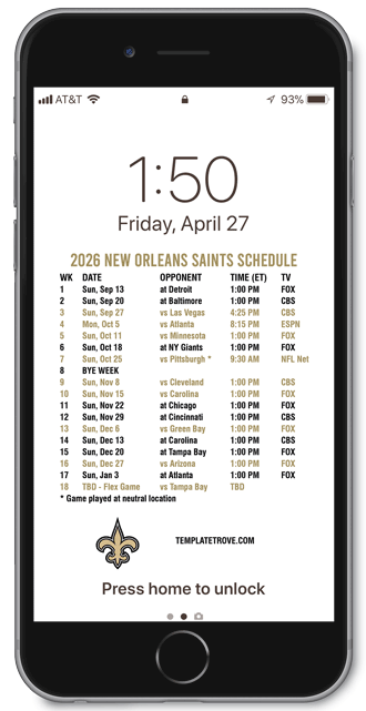 2026 New Orleans Saints Lock Screen Schedule
