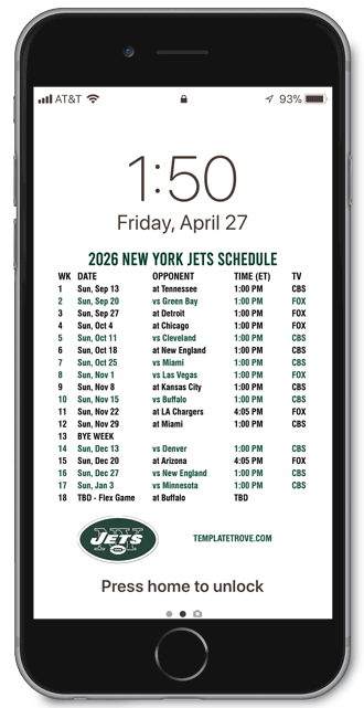 2026 New York Jets Lock Screen Schedule