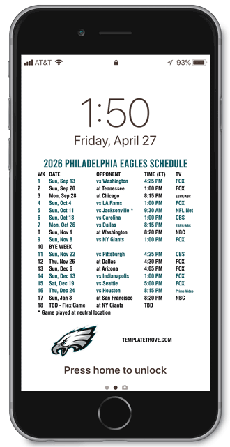 2026 Philadelphia Eagles Lock Screen Schedule