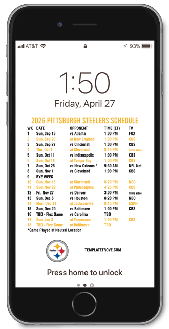 2026 Pittsburgh Steelers Lock Screen Schedule